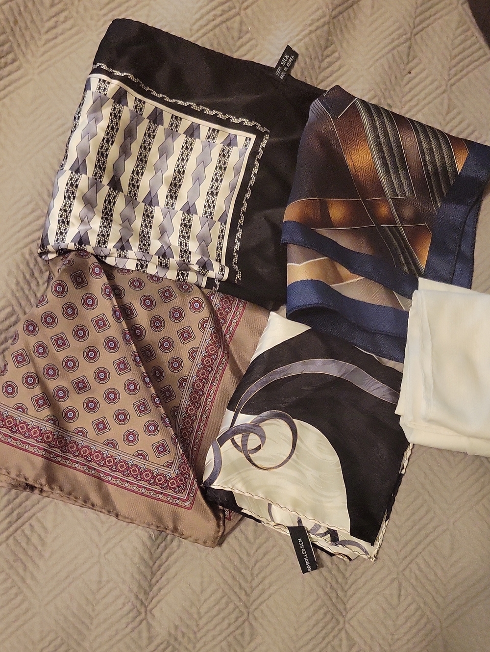 5 Bundle Of Pocket Squares Silk And Cotton